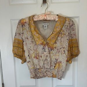 Rachel Zoe Floral Blouse with Mustard Accents